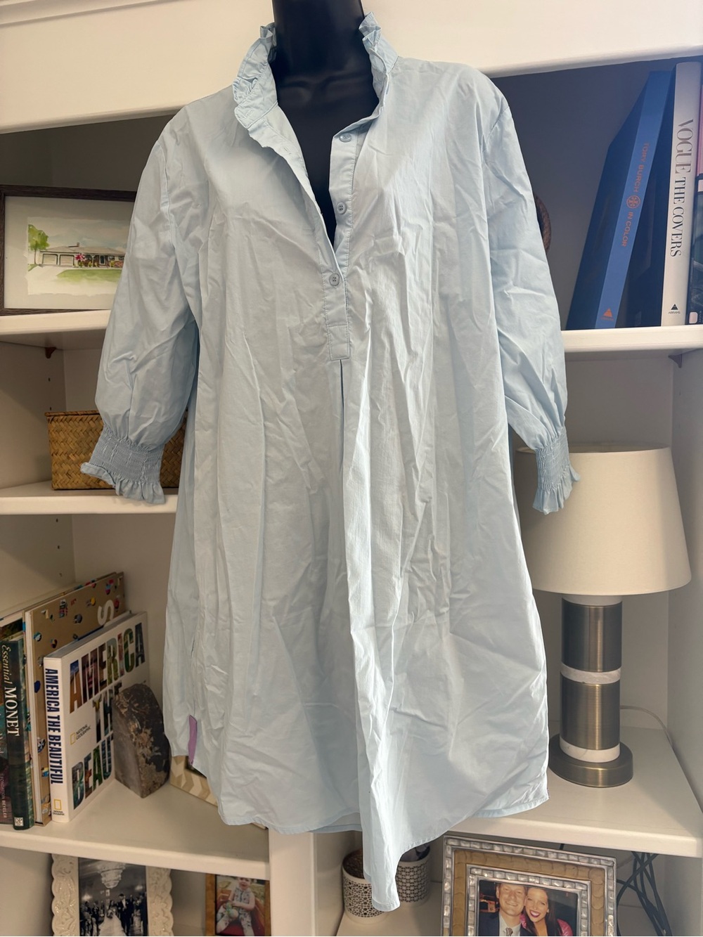 Light Blue Ruffle Collar Women's Dress